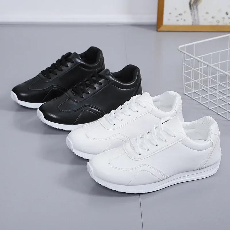 Sports Shoes for Women's Spring New Versatile and Comfortable Casual Board Shoes with Leather Surface and Waterproof Single Shoe