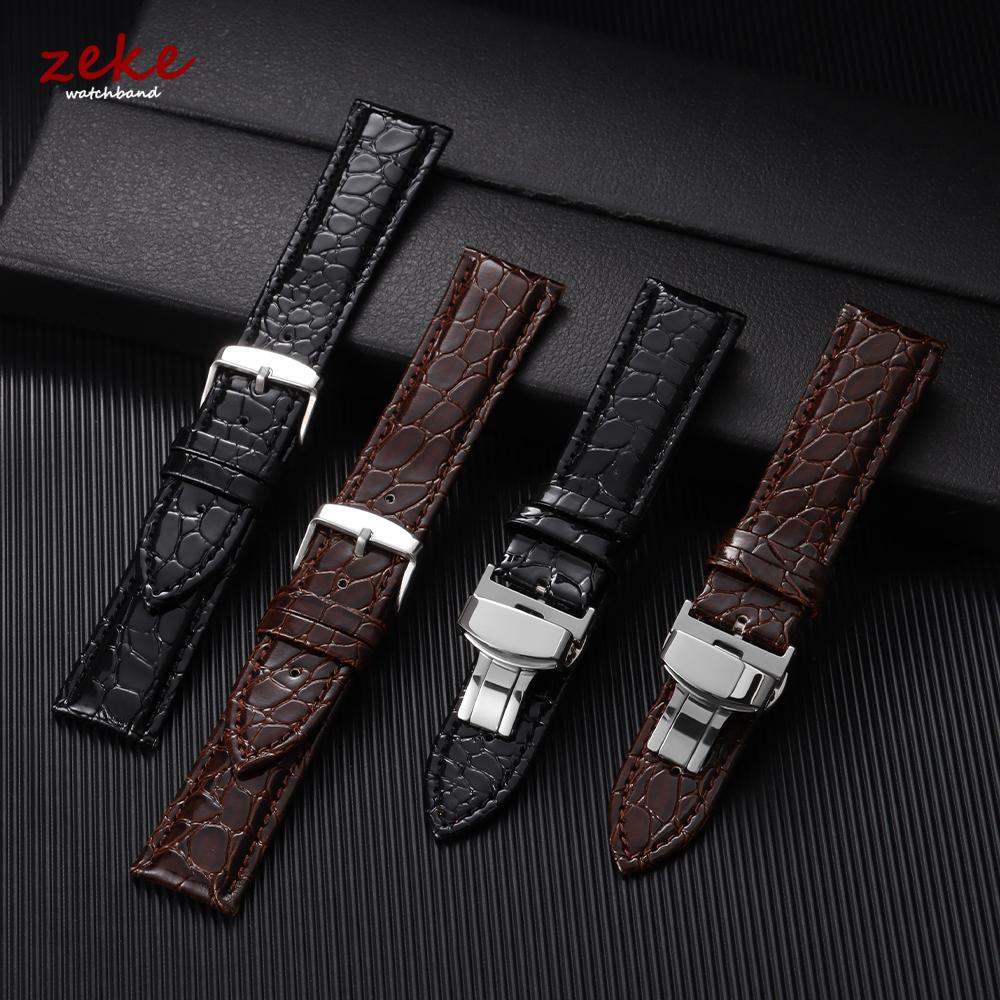12/14/16/18/20/22mm Crocodile Pattern Leather Watch Strap Pin Clasp & Butterfly Clasp Watchband Casual Business Wristwatch Band