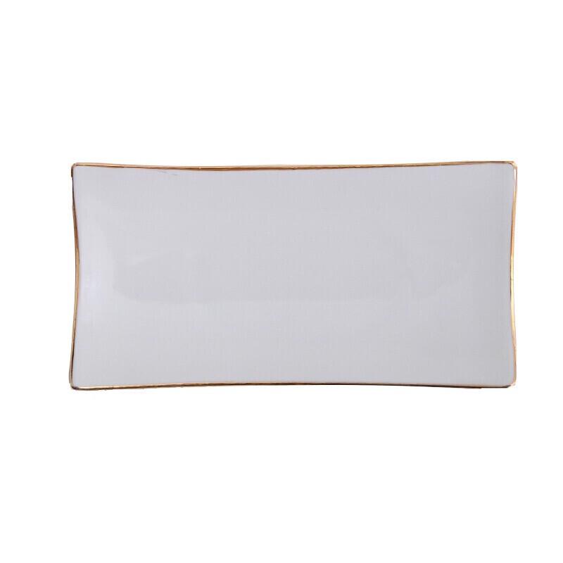 Gold-Rimmed Ceramic Rectangular Towel Dish