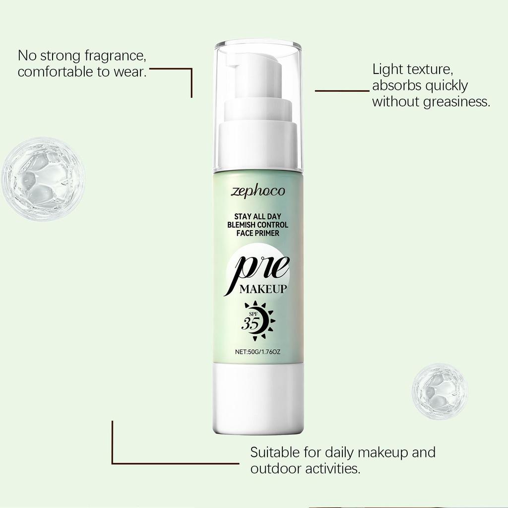 Zephoco Refreshing Primer for Oily-Combination Skin - Crease-Proof and Long-Lasting Makeup Base