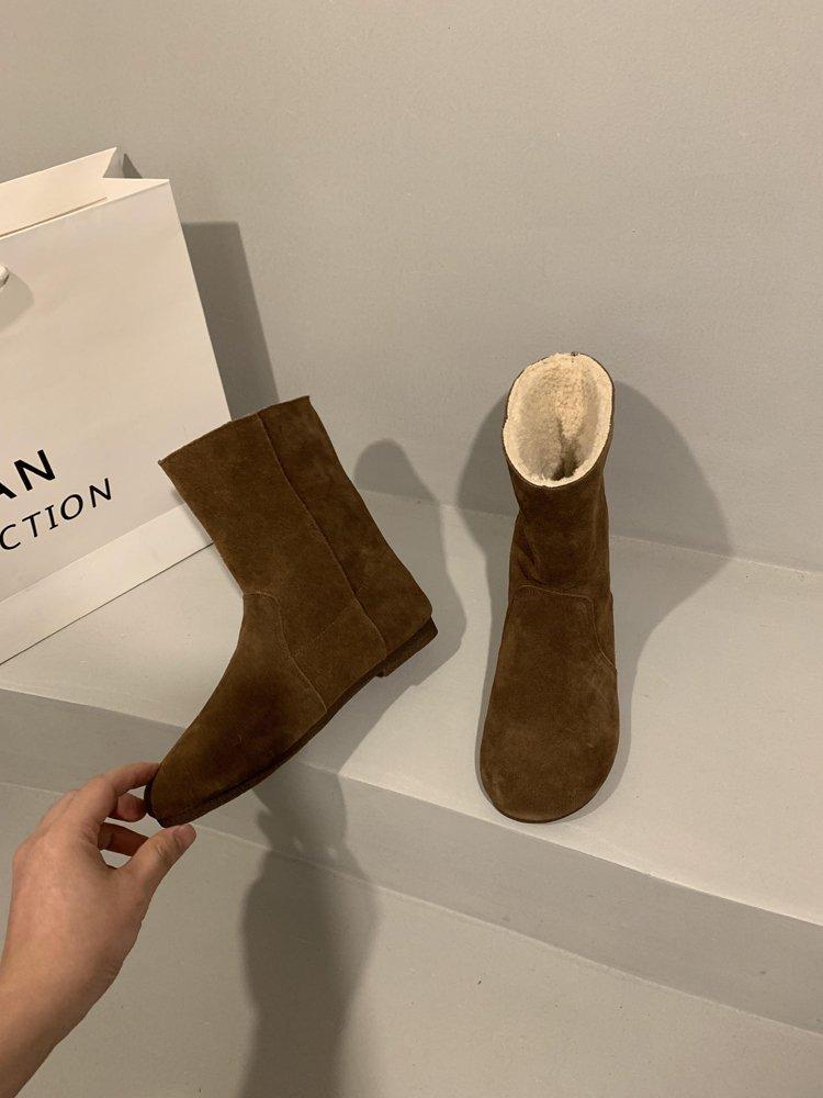 

Fur integrated snow boots fluffy shoes women s 2025 autumn and winter new Korean version warm velvet cotton boots flat short boots 35