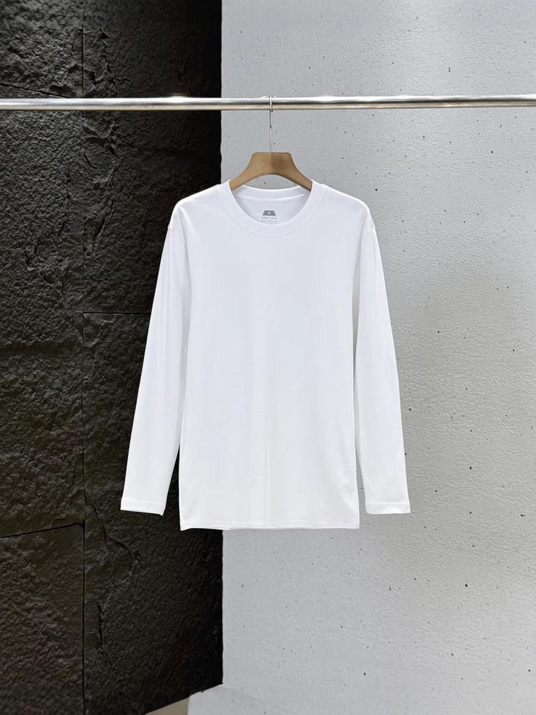 Men's Summer Stylish Round Neck Long Sleeve Cotton T-Shirt - Breathable, Comfortable, Solid Color