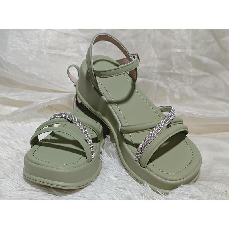 

Light luxury platform sandals women s 2025 new summer open-toed wedge heel women s shoes fashion rhinestone cross-strap Roman sandals 35 светло-зеленый