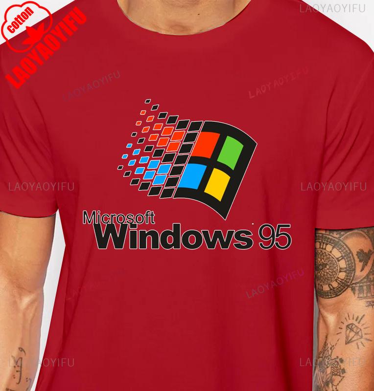 Windows 95 Grafik Lustig Computersystem T-Shirt Vintage 90er 80er Programmierer Witz Meme Herren T-Shirt Baumwolle Kurzarm Y2k T-Shirts