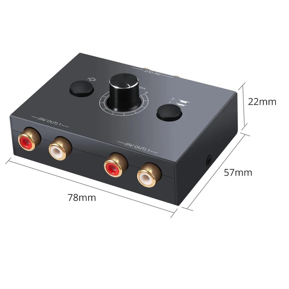 Bidirektionaler Audio-Umschalter 2 x 1 / 1 x 2 RCA Stereo-Audio-Umschalter Splitter Mit Stummschalttaste L / R Stereo-Audio-Umschalter