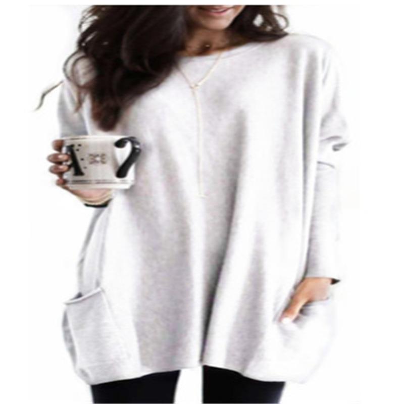 New Autumn Long Sleeved Casual Pocket T-shirt Top for Women's Clothing