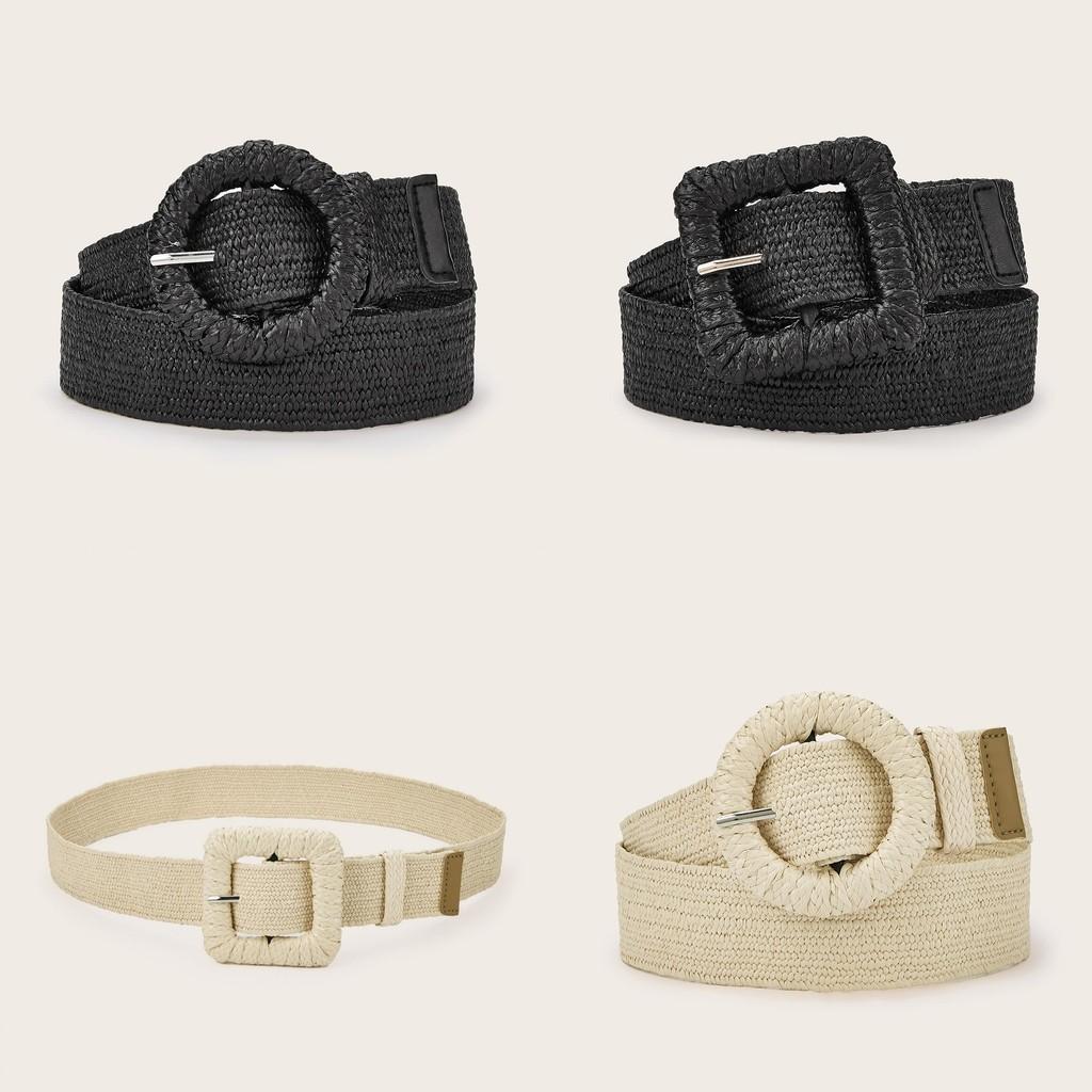 Minimally Circular Designed Buckle Decoration Women Casual Woven Belt Waist