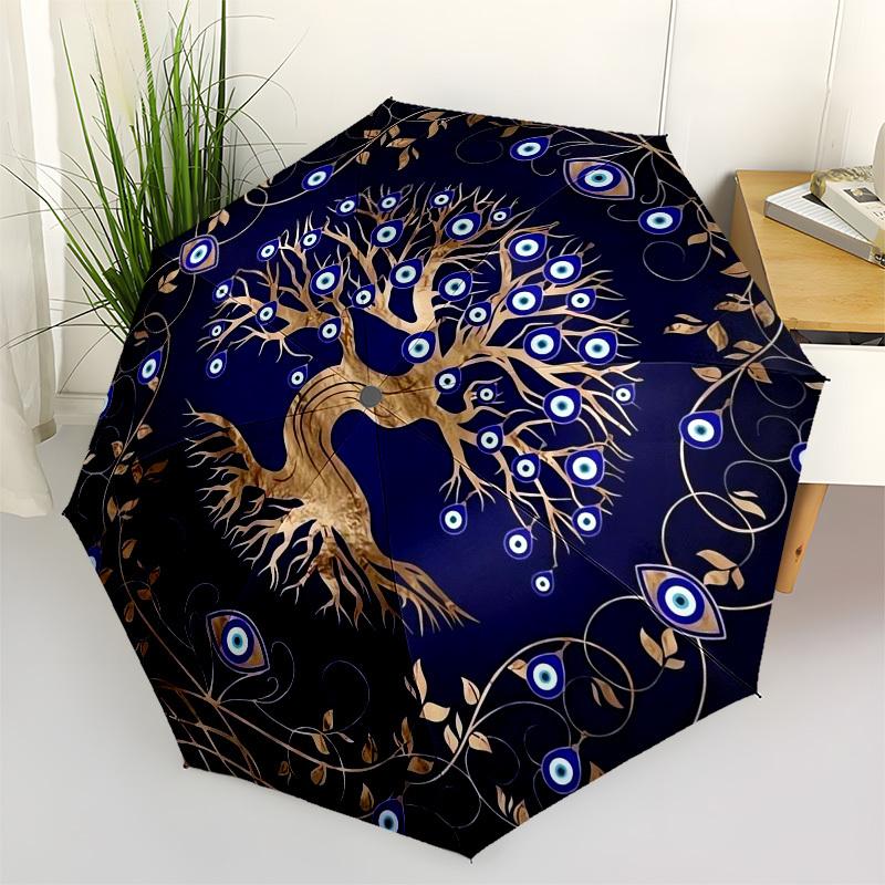

1pc Tree of Life with Evil Eye Protection Umbrella with Plastic Handle,Vibrant Cartoon Pattern,Multi-functional UmbrellaPT121