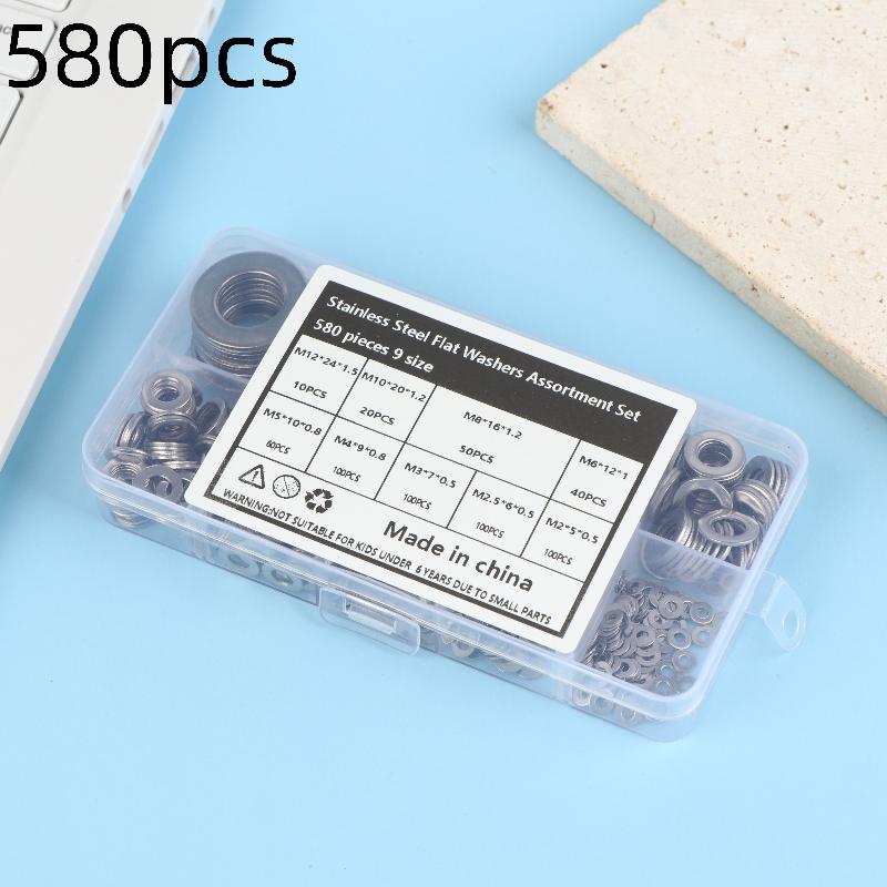 80/105/180/360/580 Pcs Stainless Steel Flat Washers Set Perfect For Home Decor Factory Repair Kitchens