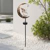 Fairy Moon Solar Garden Stake Light, Waterproof Half Moon LED Pathway Decor, Crackle Glass Ball LED Light, Metal Crescent Lamp for Outside Yard Patio