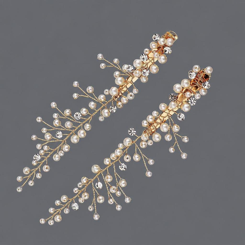 Handmade Flower Hair Clip with Alloy, Pearl and Drip Oil - Bridal Wedding Headwear Accessory