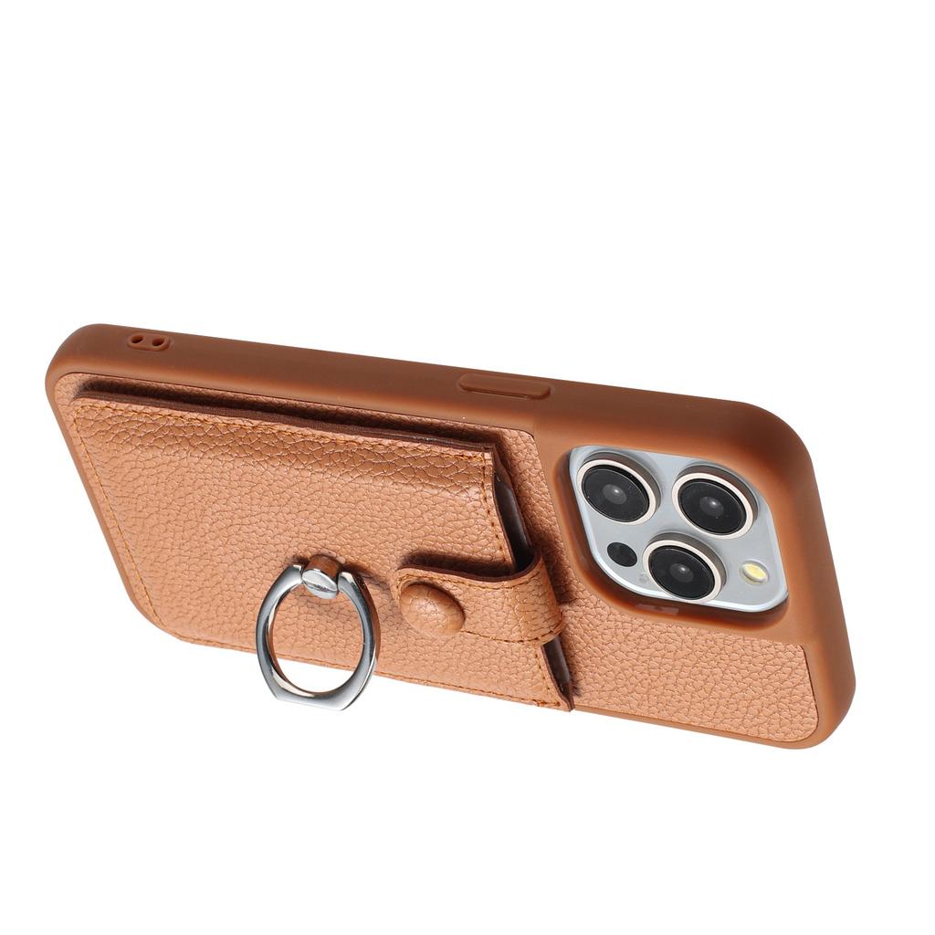 Applicable To iPhone16 Mobile Phone Case S25 Lychee Pattern Pull-out Card Ring Buckle Anti-drop Case Redmi Note13