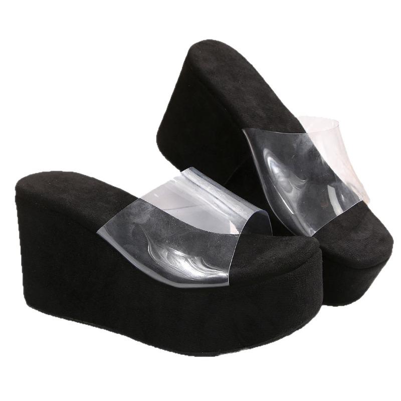 Summer Clear Straps Wedge Heel Sandals for Women 2025 New Arrival Oversized Thick Sole Flat Sandals