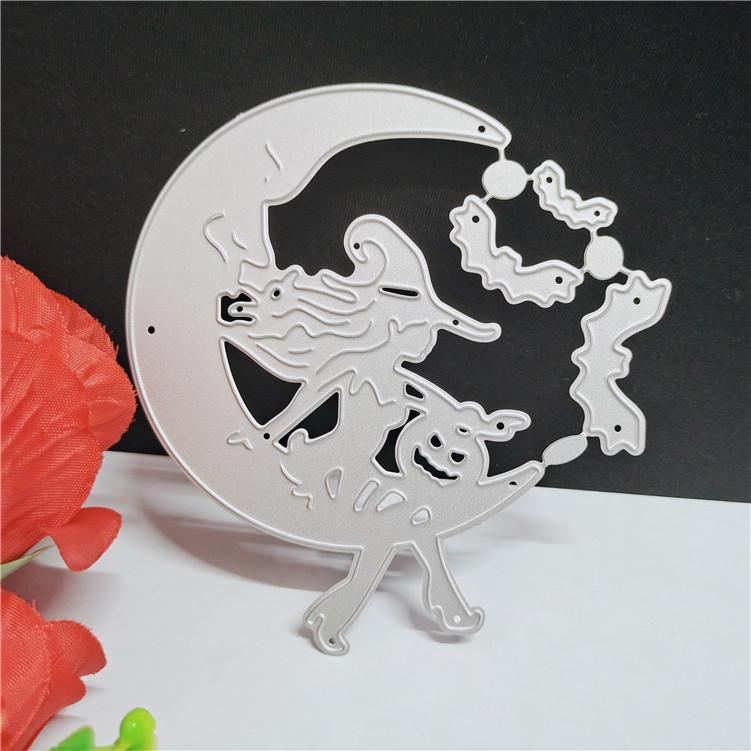 

Хэллоуин ведьма и луна узор металлические трафареты ремесло тиснение штампы для скрапбукинга для изготовления карт декор счастливый Хэллоуин серебряный