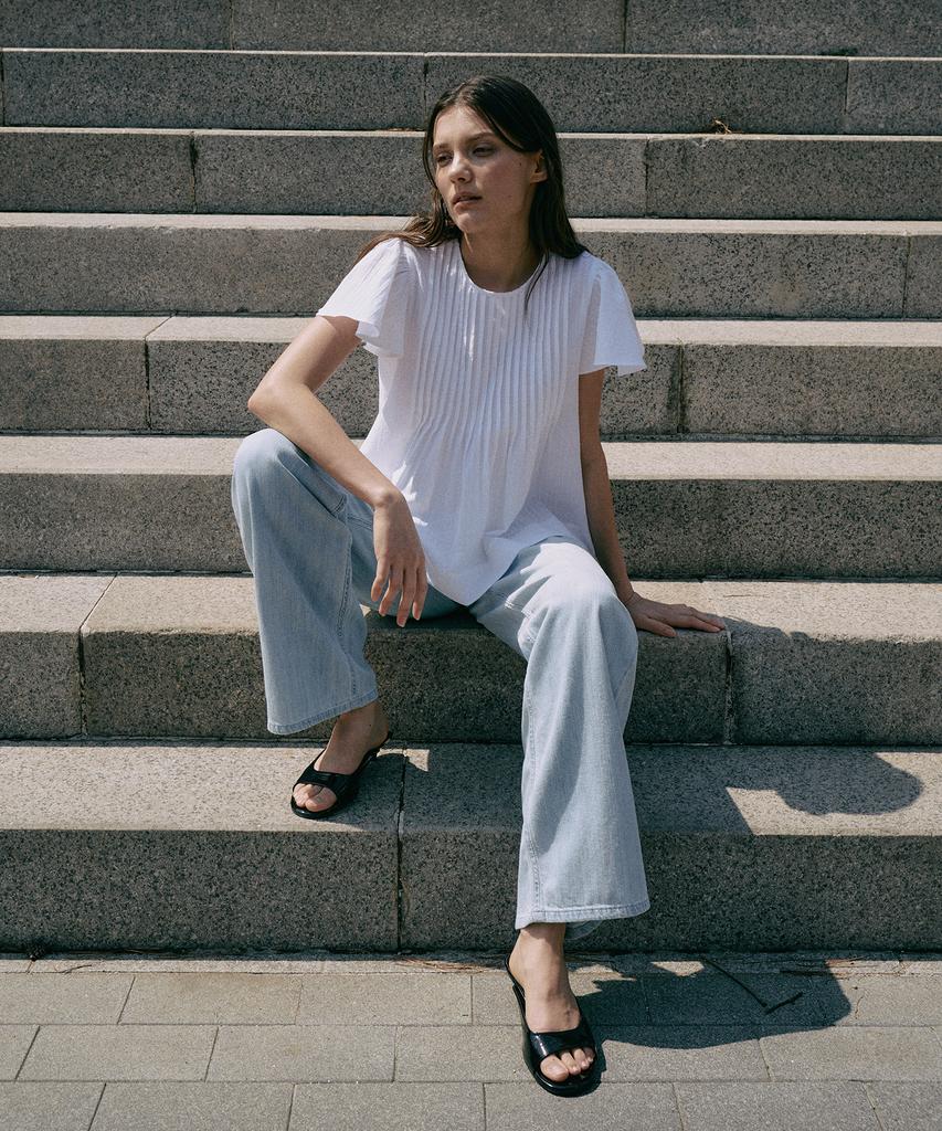 LAMEREI Pintuck Half-Sleeve Blouse[Lmbesush5314]-White
