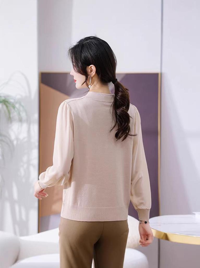 Mom's Spring Fashion Long-Sleeve Knit Top Set for Middle-Aged & Elderly Women