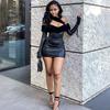New Autumn and Winter Women's Strapless PU Hip Skirt Dress