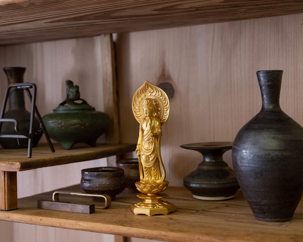 Buddhist statue of Shokannon 15cm Makita Rinzai Takaoka bronzeware Bodhisattva, (gold plated/24k gold), sculptor Shuun, model "Tendai, Shingon,