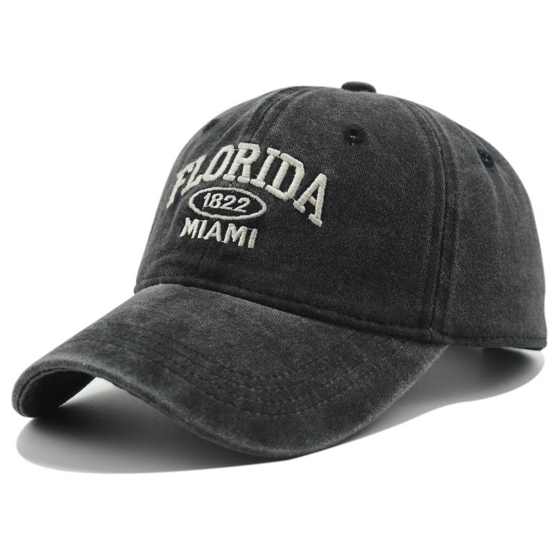 Vintage gewaschene Cowboy-Baseballkappe für Herren Damen FLORIDA Stickerei Sonnenkappe Lässige Snapback Hip Hop Mütze Gebogener Schirm Softtop-Hut