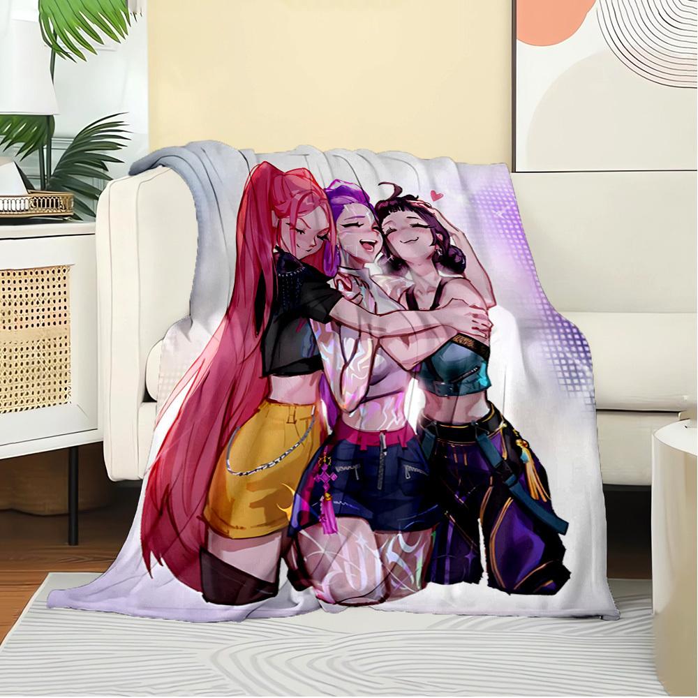 K-POP Anime Girl Group Vier Jahreszeiten Weiche Warme Decke Ganzjahres Dick Gestrickt Polyester Tagesdecke für Bett, Camping, Reisen Perfektes Geschenk