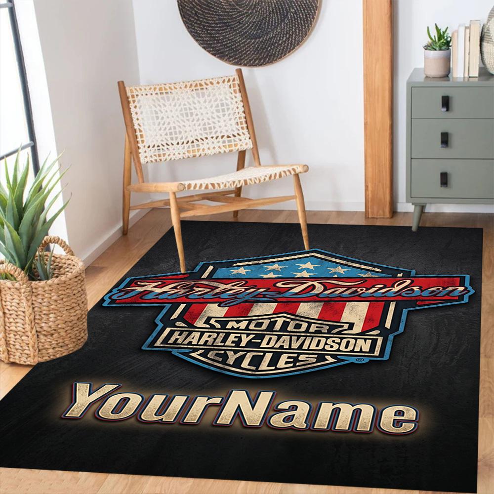 Harley-davidson Motorcycles Personalized Name Area Rug Suitable for Outdoor Game Room Foyer Dining Room Antislip Carpet Anime Office Decor