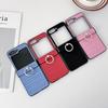 Skórzane etui składane Slim 3-częściowe w jednolitym kolorze w paski dla Samsunga Galaxy Z Flip6 Flip5 Flip4 Flip3 z uchwytem na pierścień, twarde PC, odporne na wstrząsy, matowe etui na telefon