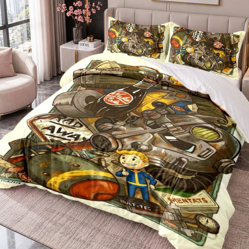 Fallout Vault Boy 3Pcs Bedding Set Duvet Cover With Two Pillowcases For Bedroom Home Decoration