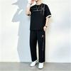 Men's 2-in-1 Summer Tracksuit Ice Silk Short Sleeve Tee Straight Pants Casual Streetwear Outfit