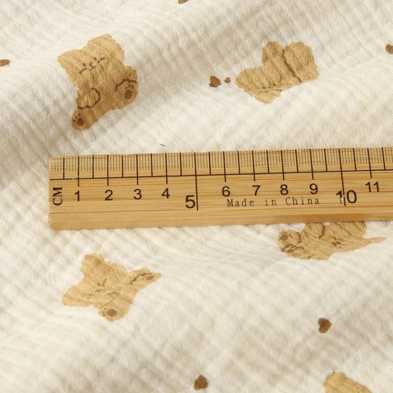 135x50cm Pure Cotton Breathable Small Bear Printed Double-layer Gauze Fabric For Pajamas, Baby Clothes, Blankets, DIY Fabrics