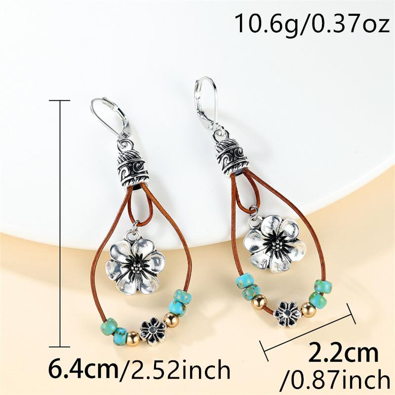 1 Pair Vintage Silvery Color Flower Drop Earrings Boho Golden Color Bead Floral Earrings Diy Jewelry Valentine's Day Gifts