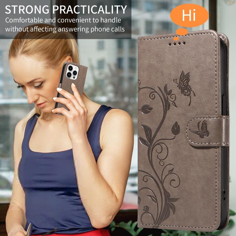 Butterfly Flower Vine Case For iPhone 17 16 15 14 13 12 11 Pro Max Plus Mini 16E 17 Air Flip Wallet Card Slot Leather Book Cover