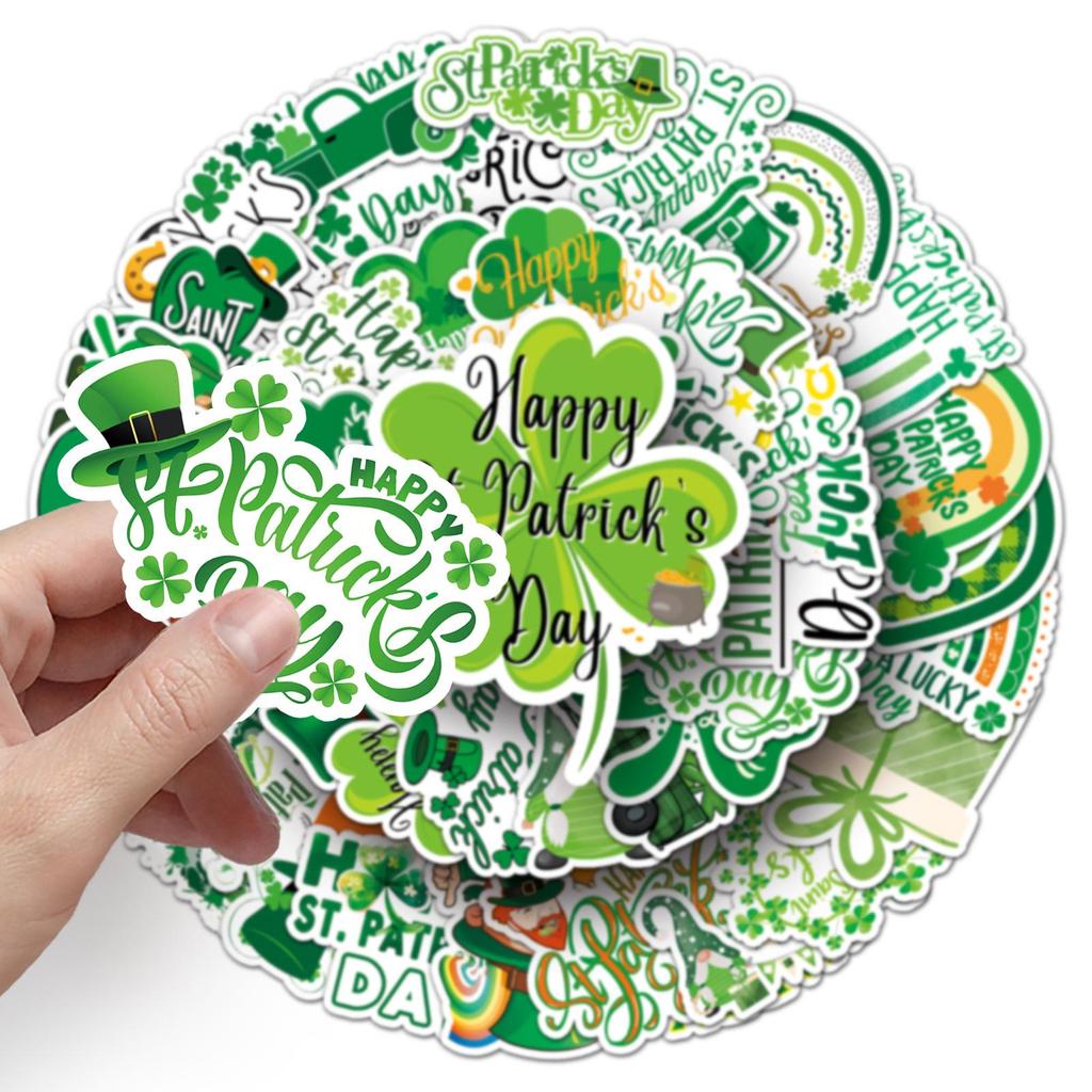 50pcs St. Patrick's Day Green Graffiti Waterproof Stickers for Journals, Phones, and Computers.