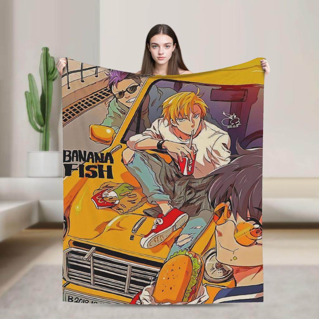 Banana Fish Anime Merch Blanket Warm Cozy Fluffy  Throw Blankets for Sofa 50x60 Inches Multi-size Bedspread
