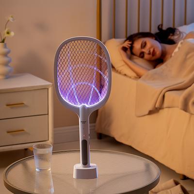 Elektrische Fliegenklatsche, 2-in-1 Elektrischer Kammerjäger USB Wiederaufladbar, Mückenvernichter Innen und Außen mit 5 Schichten Sicherheitsnetz Kabellos