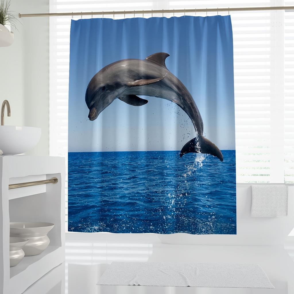 1pc Realistic Wild Animal Dolphin Fish Leaping Beautiful Pose Bathroom Decoration Digital Print Shower Curtain