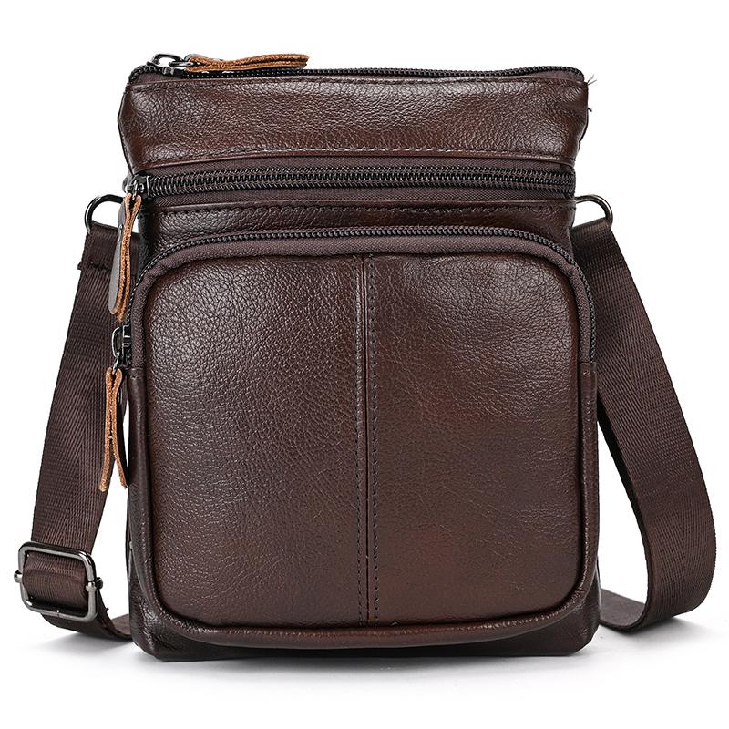 Casual top layer cowhide men's crossbody bag small shoulder bag outdoor waterproof mini waist bag for male phone pouch crossbody