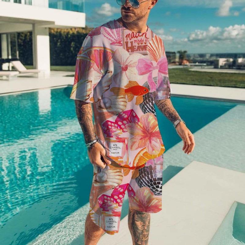 Hawaïaanse Herenset Casual T-shirt Strandbroek Pak Dagelijks Stijlvol Heren Top met Korte Mouwen Outdoor Vakantie Heren T-shirts Korte Tweedelige Set