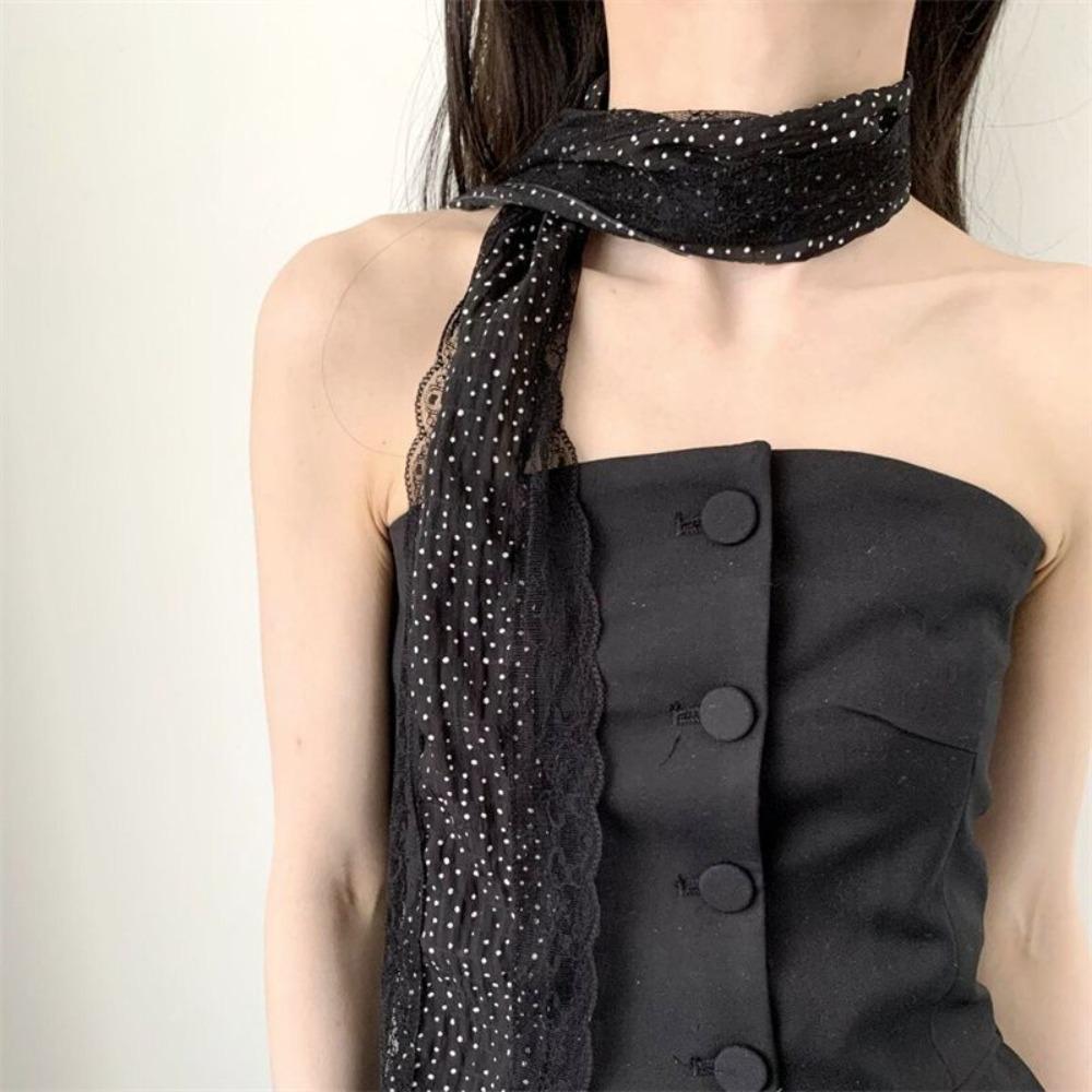 Polka Dot Lace Scarf Long Slim French Style Scarf Fashion Long Slim Neckerchief Women чёрный