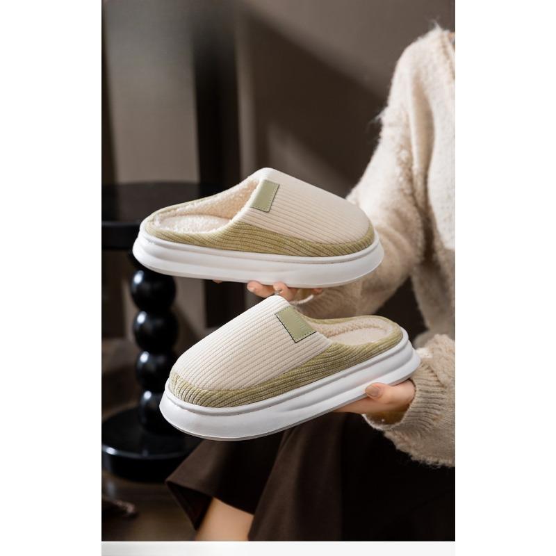 Lightweight Cotton Slippers for Indoor Use, Thick-soled for Warmth, and Fleece Shoes for Women
