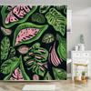 Monstera Leaf Shower Curtain 1pc – Green Pink Tropical Leaves on Dark Background for Modern Bathroom Decor