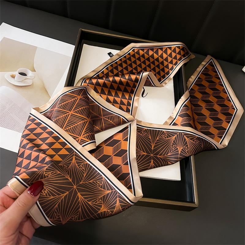 

Geometric Lines Double-Layer Scarf Fashion Decoration Silk Scarf Commuting Temperament Spring And Summer Diagonal Scarf Versatile Thin Narrow Streamer 147x14cm