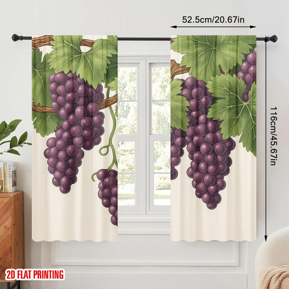 2pcs,2D Plane Printing Print Curtains Vineyard Bounty Polyester Woven (without Rod) All Seasons Ldeal for Various Room Types