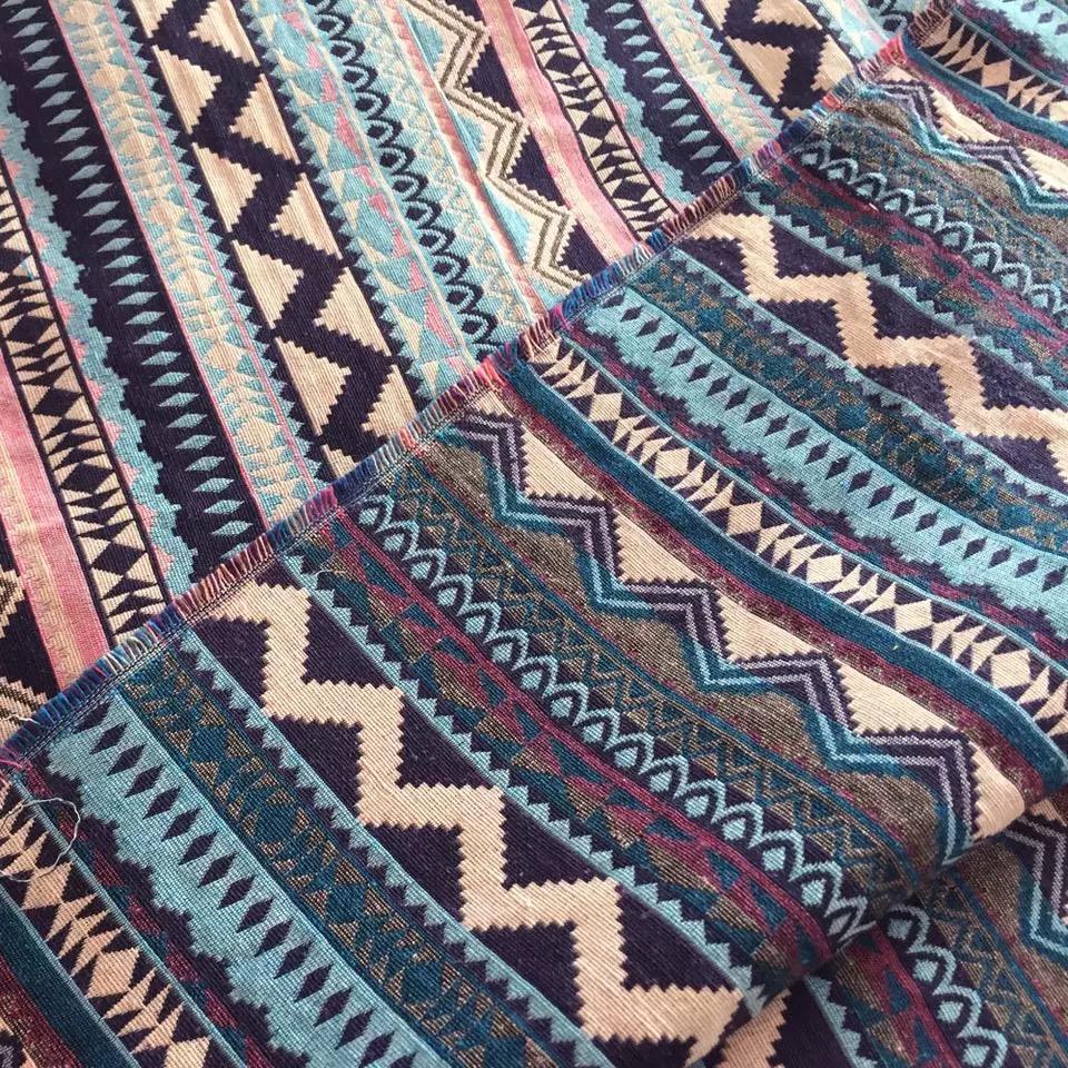 BILU Thicken Yarn Woven Polyester Cotton Linen Ethnic Jacquard Fabric for Home Textile
