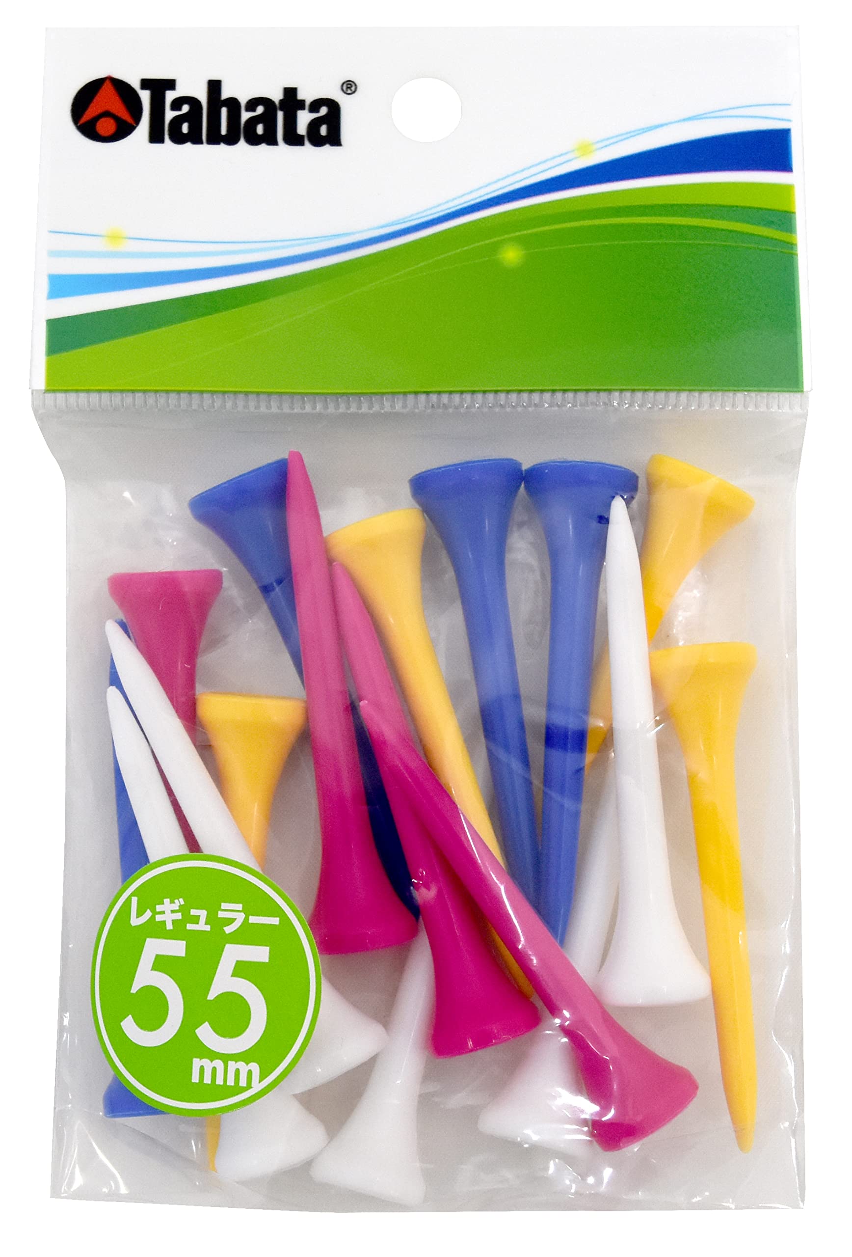 Tabata Golf Plus Limm Regular Tees 55mm Plastic GV1418 R Tees, Short, 17-pack, (White, Blue, Yellow, Pink)