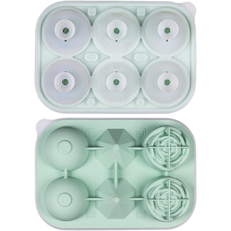 Large Silicone Ice Cube Tray with Lid Multi shape Rose Diamond Ice Hockey Round Sphere Mold for Whiskey Bourbon Cocktails