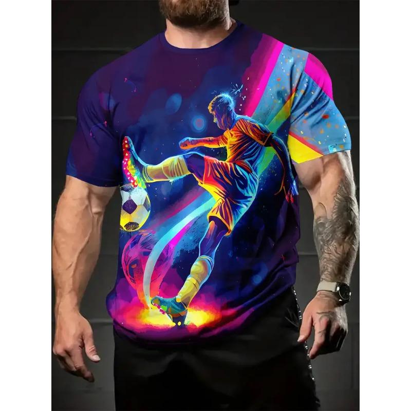 

Men s Football Print T-shirt Sports Short Sleeved Crew Neck T-shirt for Summer Outdoor Fitness Workout Men s Clothing XS