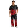 Men's Home Pajama Set, Short Sleeve Top and Long Pants with Button Fly and Drawstring Waist