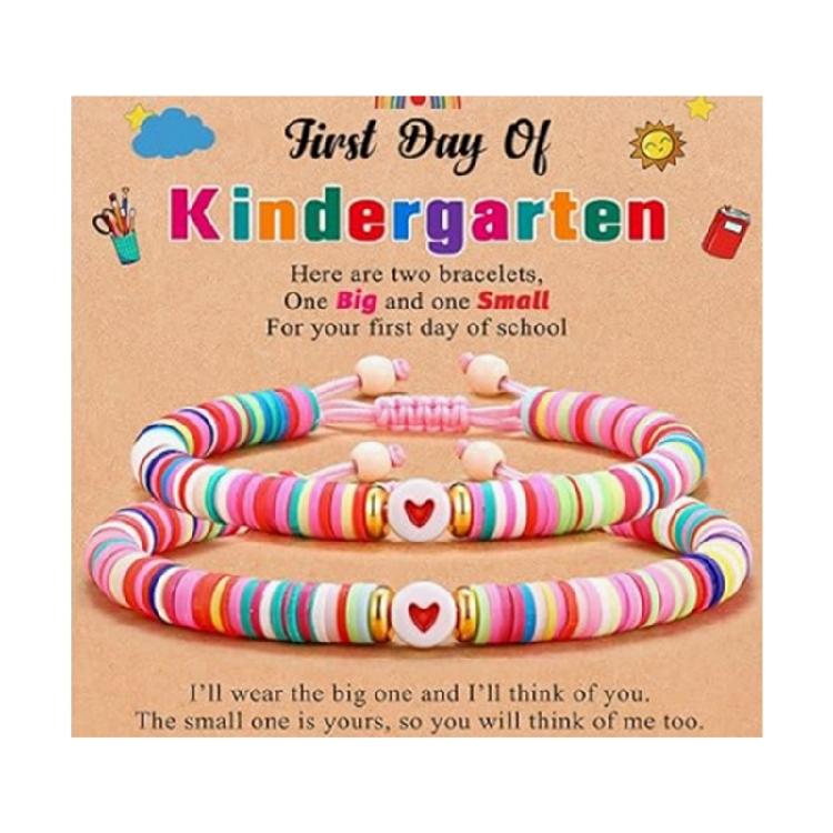 

First Day Of School Bracelet Set For Girls With Mother Daughter Matching Design Ceramic Clay Jewelry And Encouragement Cards