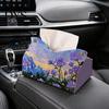 Multi Purpose Storage Leather Tissue Box Cover with Flowers Pattern, Foldable Desktop Organizer, Napkin Holder Case, Dining Room Facial Paper