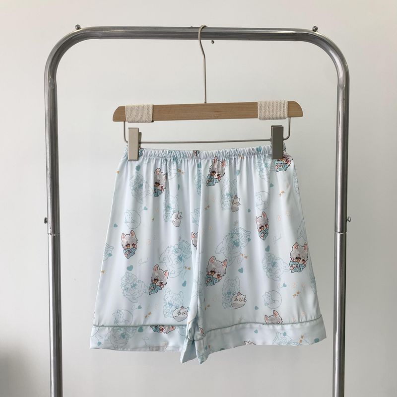 Japanese Cute Mikko Pajamas Women's Summer Artificial Silk Short Sleeve Summer Thin Sweet Silk Homewear